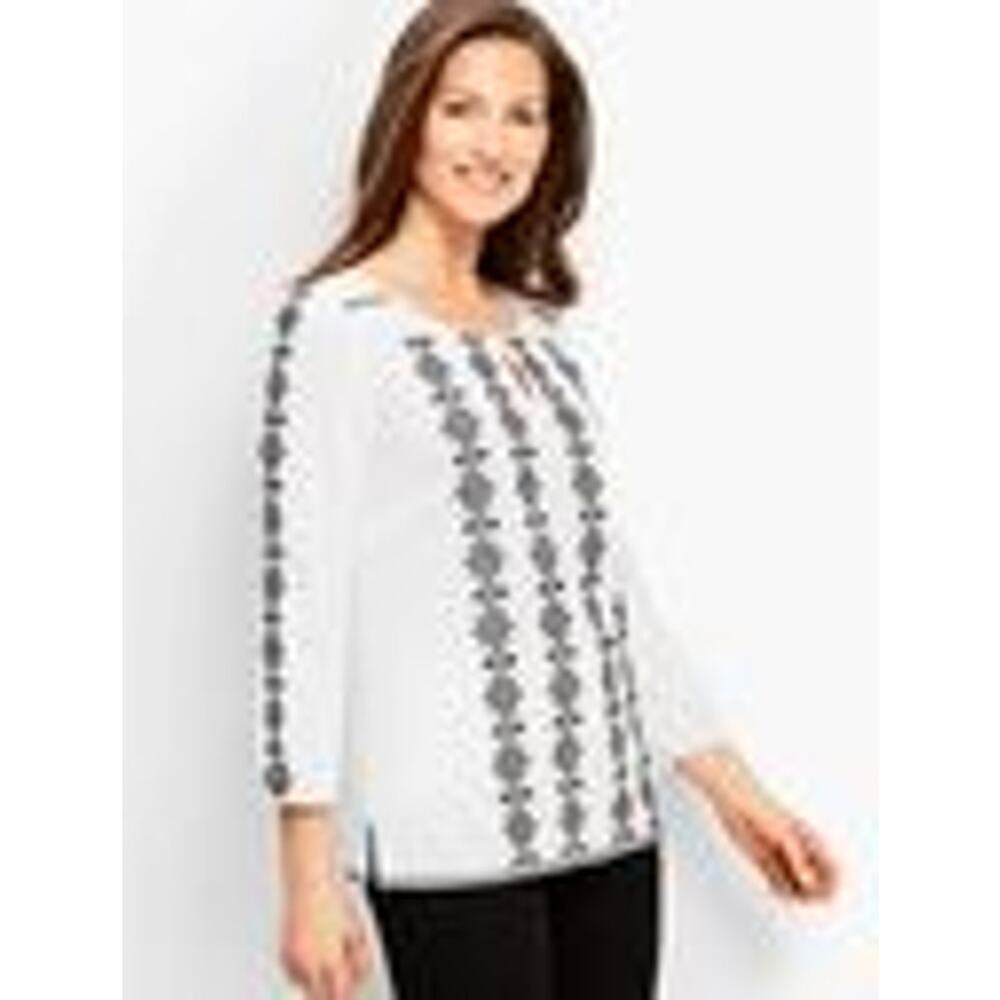 NWOT Talbots White Embroidered Boho‎ Peasant 100% Cotton Gauze Blouse Women's XS